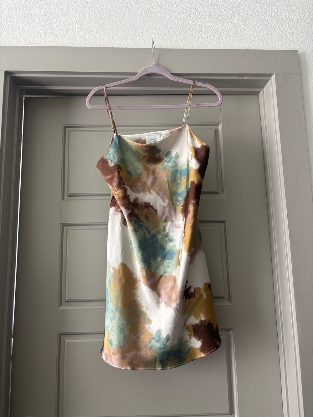 Things Between - Earth tone, Watercolor Print Satin Slip Dress - Multi
